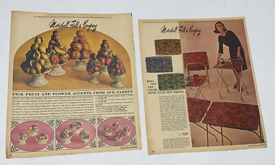 2 LOT Vintage 1960s Fruit Flower Decor Cal Dak TV Trays Marshall Field Print Ads - Image 1 of 4