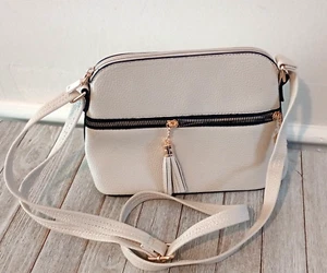 White Tasseled Womens Crossbody Purse Handbag Adjustable Strap PVC - Picture 1 of 4