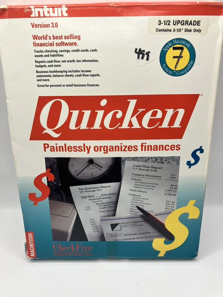 Macintosh 3.0 Quicken 1991 Manage Home & Business Finances Intuit Floppy Disk - Image 1 of 4