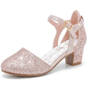 High Heels for Girls Dress Sandals Flower Girl Shoes for Wedding Party Gold P... - Picture 1 of 8