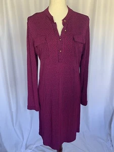 Tory Burch Shirtdress Rayon Knit Magenta/Black Dot, Large - Picture 1 of 10