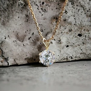 Antique Moissanite Pendant 3.50 CT Round Brilliant Cut Yellow Gold Pendant FD151 - Picture 1 of 9