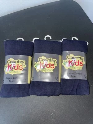 * 3 - Country Kids Organic Soft Cotton Girls Tights Navy - 3-5 Yrs  NEW!  A - Image 1 of 2