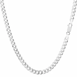14K Solid White Gold Cuban Link Chain Necklace 2MM Men's Women 16"-30" Italy - Picture 1 of 8