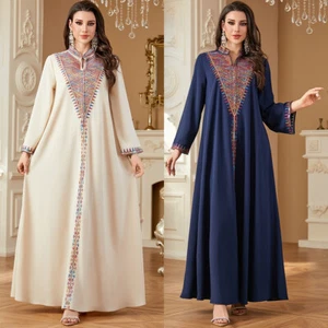 Elegantes langes Kleid Kaftan Dubai Partykleid muslimisch Damen ethnisch Stickerei - Bild 1 von 18