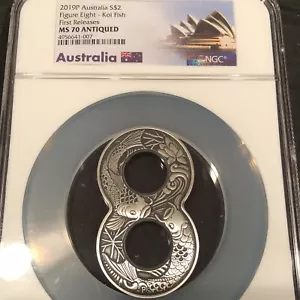 2019 P AUSTRALIA FIGURA $2 OTTO KOI PESCE PRIME USCITE MS70 2 oz ARGENTO #17N - Foto 1 di 9