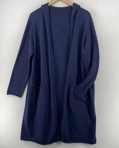 EILEEN FISHER Cardigan L Cotton Cashmere Duster Cardigan Hoodie Open Front Blue - Picture 1 of 14