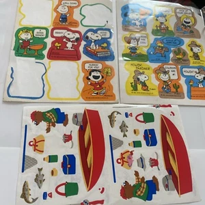 Vintage Hallmark Sticker Sheet Snoopy Peanuts Cowboys School Fishing Lot Mrs G - Picture 1 of 4