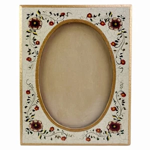 Vintage Hand Painted Floral Picture Photo Frame Cream Gold Oval Wood Granny 5x7" - Picture 1 of 12