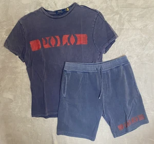 Polo Ralph Lauren Spell Out Logo Faded Navy Blue Shirt and Sweat Shorts Size M - Bild 1 von 23