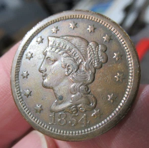 1854 Braided Hair USA Large One Cent Brown Special Nice - Bild 1 von 5