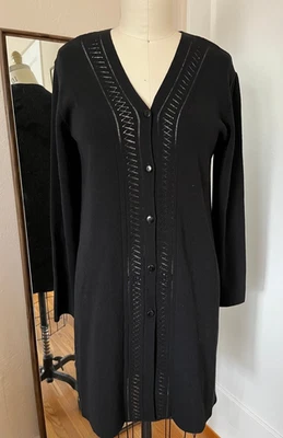 Vintage DKNY Long Black Wool Sweater Cardigan Dress Womens Sz M USA Made *Flaw* - Image 1 of 4