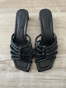 Jimmy Choo Carmel 35mm Mule Sandal Heels Black Nappa Leather Braided 36 US 6 - Picture 1 of 16