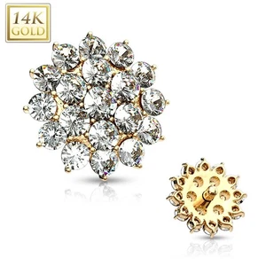 Piercing Microdermal Yellow Gold 14 Carat Flower Paved - Imagen 1 de 1