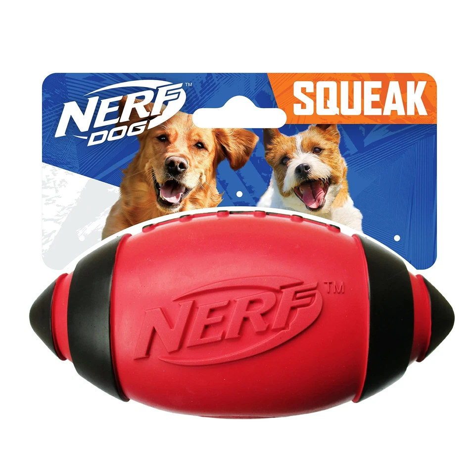 Nerf Dog 5in Classic Squeak Football Red Dog Toy