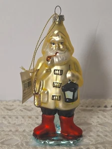 Vidrio Soplado Marinero Náutico Santa Navidad Adorno Amarillo 5" Linterna - Imagen 1 de 4