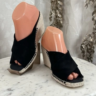 Sandalias Banana Republic para mujer 8,5 M sin cordones cuña alpargata deslizable gamuza negra Foto 1 de 4