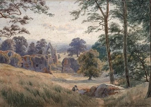 WILLIAM FREDERICK CASWELL Watercolour Painting HAUGHMOND ABBEY SHREWSBURY - Picture 1 of 12