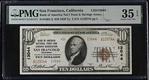 1929 $10 Dollar Note Bank of America San Francisco CA #13044 Ty 2 PMG 35 EPQ - Picture 1 of 2