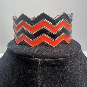 Vtg Orange & Black Enamel Set of 4 Chevron Zig Zag Stackable Bangle Bracelet - Picture 1 of 5