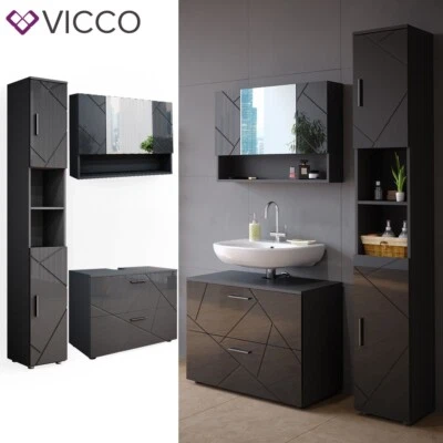 Badmöbelset Irma Anthrazit Hochglanz modern 80 cm 30 cm Badezimmerschrank Vicco - Bild 1 von 4