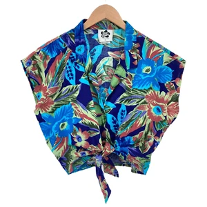 Hilo Hattie Blouse Top Womens XL Beach Floral 100% Cotton Button Front Tie - Picture 1 of 16