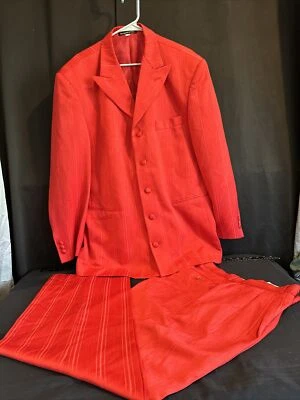 Abrigo largo a rayas rojas Alberto Celini para hombre 2 piezas traje hecho en Italia Z004 Foto 1 de 4