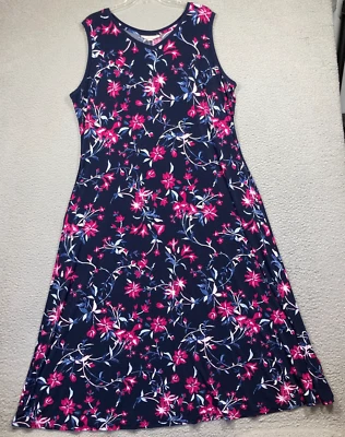 Woman Within Maxi Dress Women's Large Blue Magenta Floral Sleeveless Stretch - Image 1 of 4