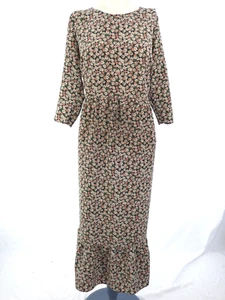 Maxi Floral Dress Bohemian Gypsy Ruffle Hem 3/4 Sleeve Vintage Retro Size UK 16 - Picture 1 of 13