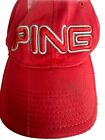 Red Ping Golf Hat Vintage Cap White Trim Embroidered Script Logo Golfer