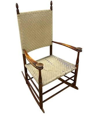 19TH C Antique Shaker Mt Lebanon #6 Mushroom Cap Arm Chair Rocker Orig Red Paint - Image 1 of 4