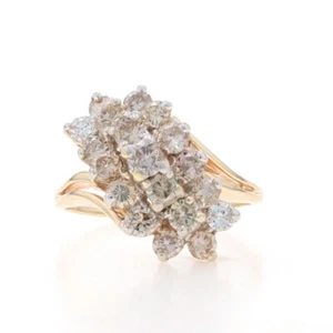 Yellow Gold Diamond Cluster Cocktail Bypass Ring - 14k Round 2.00ctw Waterfall - Picture 1 of 9