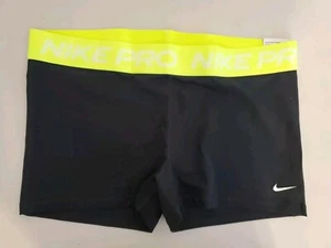 NIKE PRO Women 3.0" COMPRESSION Shorts-Black/Neon Yellow Size XXL 2XL - Picture 1 of 5