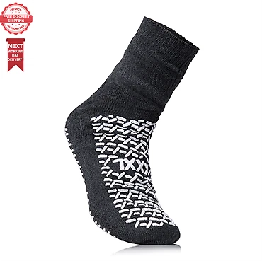 MEDLINE Easy Care Solutions Double Tread Slippers - Grey Anti Skid Socks - 3XL Pair of 1