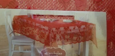 St Nicholas Square Red Poinsettia Table Cloth 60" x 84" -   NEW - Image 1 of 2