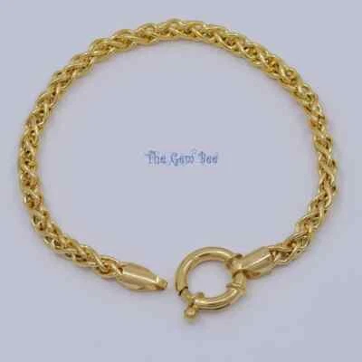 Pulsera de oro amarillo de 14 quilates con espiga de trigo cadena cuerda de 7" cierre de marinero de 13,9 mm Foto 1 de 4