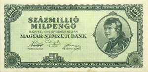 Węgry Hungary Banknot BANKNOT - 100 milionów mil Pengö 1946 Magyar Nemzeti - Zdjęcie 1 z 2