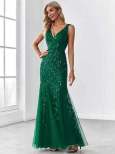 Ever Pretty Green Sequin Maxi Prom Ball Gown Quiz Evening Party Dress Size 16 - Picture 1 of 8