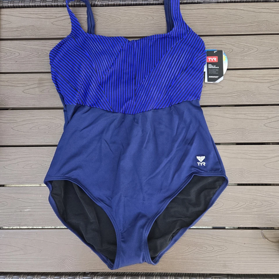 TYR Women's Blue UPF 50 Scoop Neck Control Fit One-piece Swimsuit Size 10