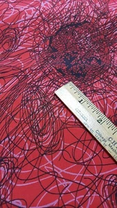 Vintage Silk Fabric 3 Yards x 38" Red Abstract w/ Black Gray Smooth Blouse Wt - Picture 1 of 4