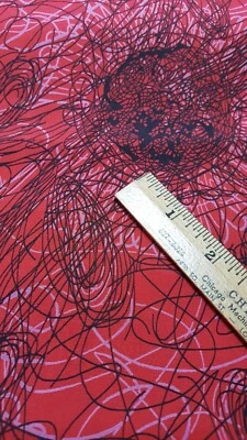 Vintage Silk Fabric 3 Yards x 38" Red Abstract w/ Black Gray Smooth Blouse Wt  - Image 1 of 4