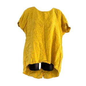Terzo Millennio Linen Mustard Yellow Back Buttons Hi-Lo Top Blouse Medium Italy - Picture 1 of 12