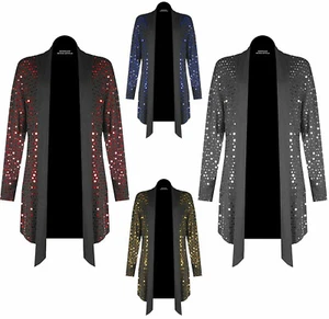 Women Waterfall Sparkling Glitter Sequins Shiny Top Ladies Open Drape Cardigan - Picture 1 of 6
