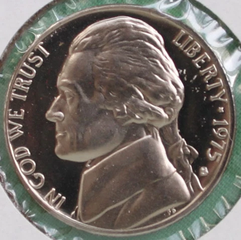 1975 PROOF Jefferson Nickel from US Mint Proof Set 5c Five Cent Coin Made in USA Cover