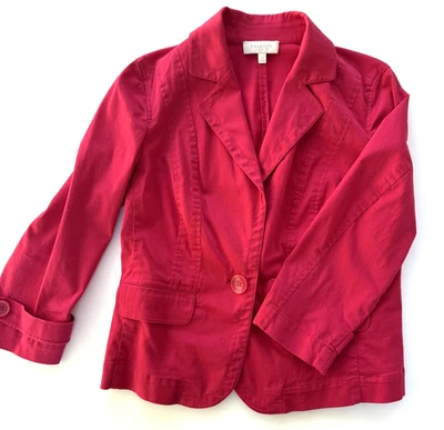 Talbots Red Magenta One Button Blazer Cotton Blend Women's Size 12 - Image 1 of 4