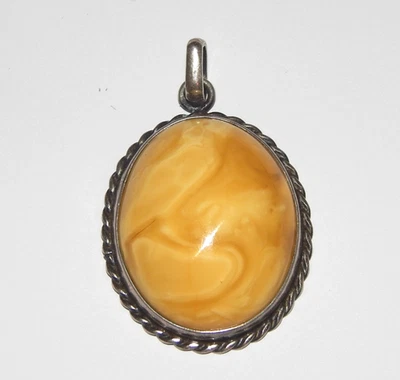 Anhänger Bernstein Butterscotch Egg Yolk groß oval in Silber gefasst  3,4 x 3 cm - Bild 1 von 4