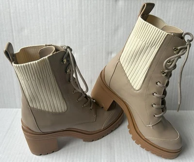 Kensie Women's Taupe Block Heel Lace Up Bootie w/ Plush Lining Size 7.5 NEW - Image 1 of 4