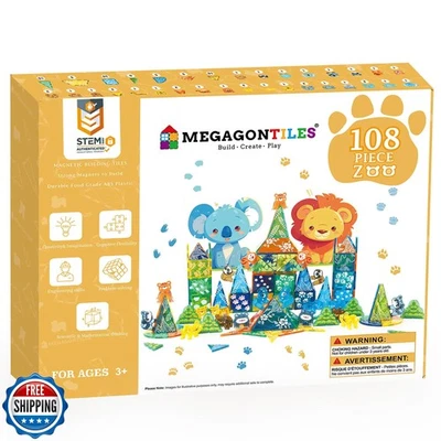 MEGAGONTILES 108 PCS Zoo Animals Magnetic Tiles Set,Magnet Building Blocks Fa - Image 1 of 4