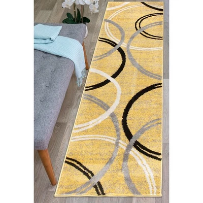 Rugshop Rugs Runners Contemporary Abstract Circles Design Carpet Rug Yellow 2x10 - Image 1 of 4