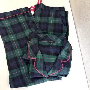 Talbots Gr. M Baumwolle Flanell Schlafset Pyjama herben blau grün kariert - Bild 1 von 18